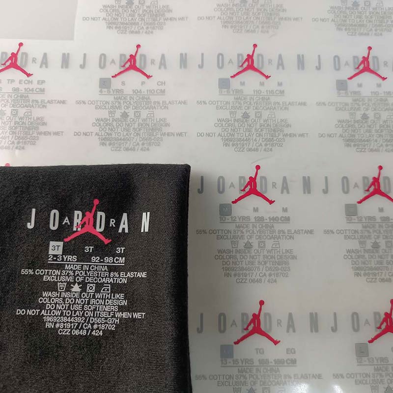 Custom Neck Size Tag-less Wash Care Label Heat Transfer Logos Custom Neck Size Tag-less Wash Care Label Heat Transfer Logos